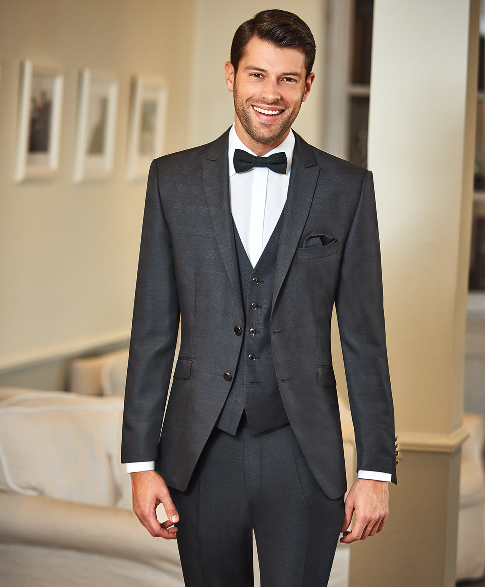 Gray - Pure-polyester - Men Tuxedo Suit, Wedding Tuxedo