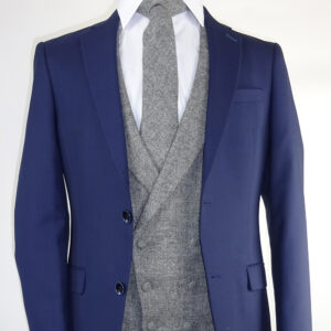 Mens blue suit sale with grey waistcoat