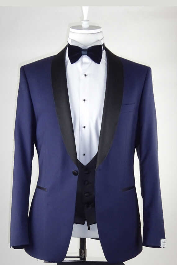Blue Wedding Tuxedo Curved Lapel 3 piece - Tom Murphy's Formal and Menswear