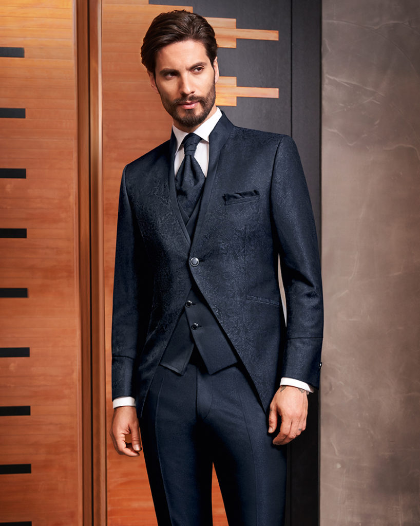 Dark Blue Jacquard 3 piece Wedding Suit - Tom Murphy's Formal and Menswear