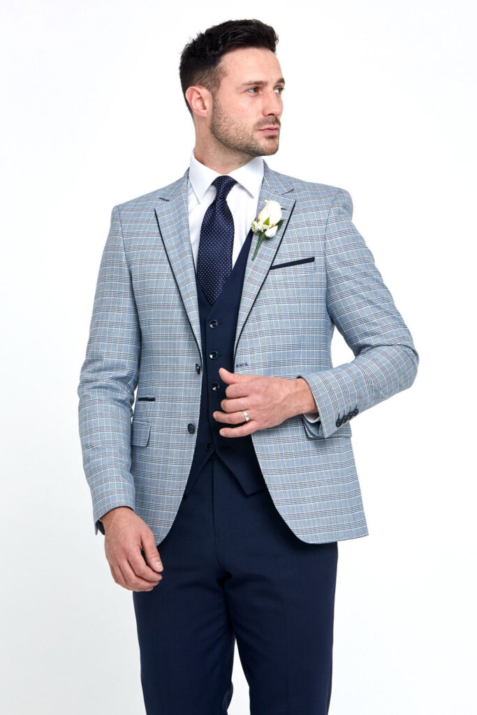 Raymond Check Navy 3 Piece Wedding Suit - Tom Murphy's Formal and Menswear